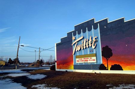 Twilite Drive-In Theatre - Old Marquee With Former Lot Across The Street (newer photo)